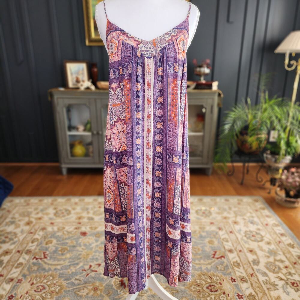 Lucky Brand Boho Slip Dress Purple Print Size S Festival